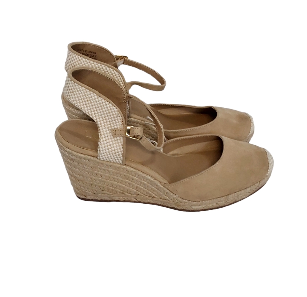 LOFT Tan Suede and Tweed Fabric Wedges
